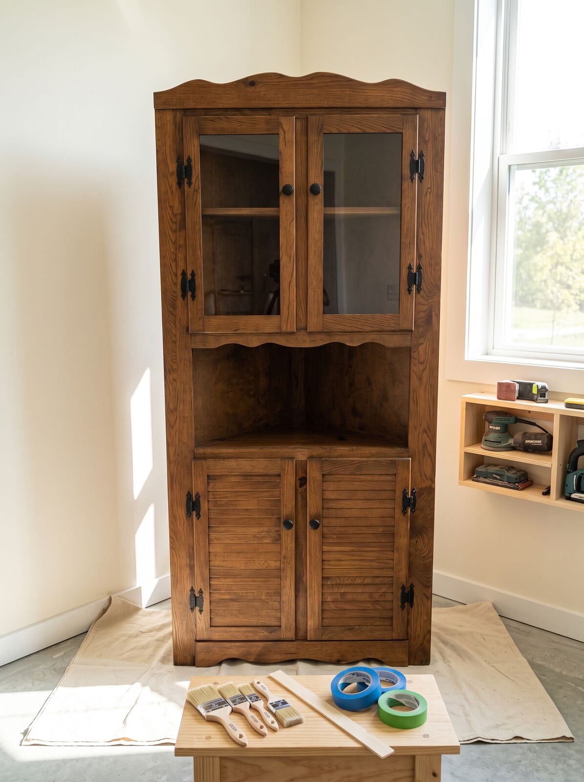 Tall Vintage Corner Hutch - Before State