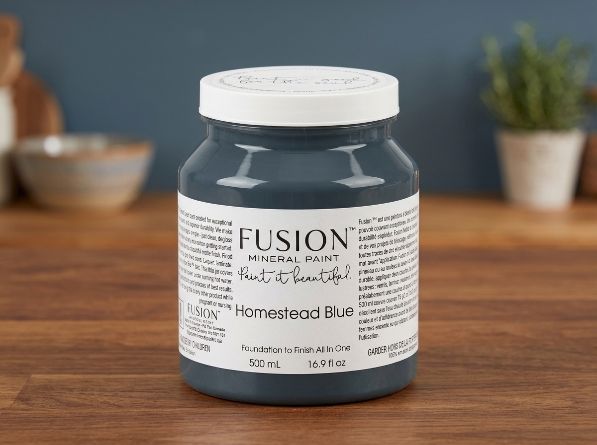 Fusion Mineral Paint jar in color Homestead Blue