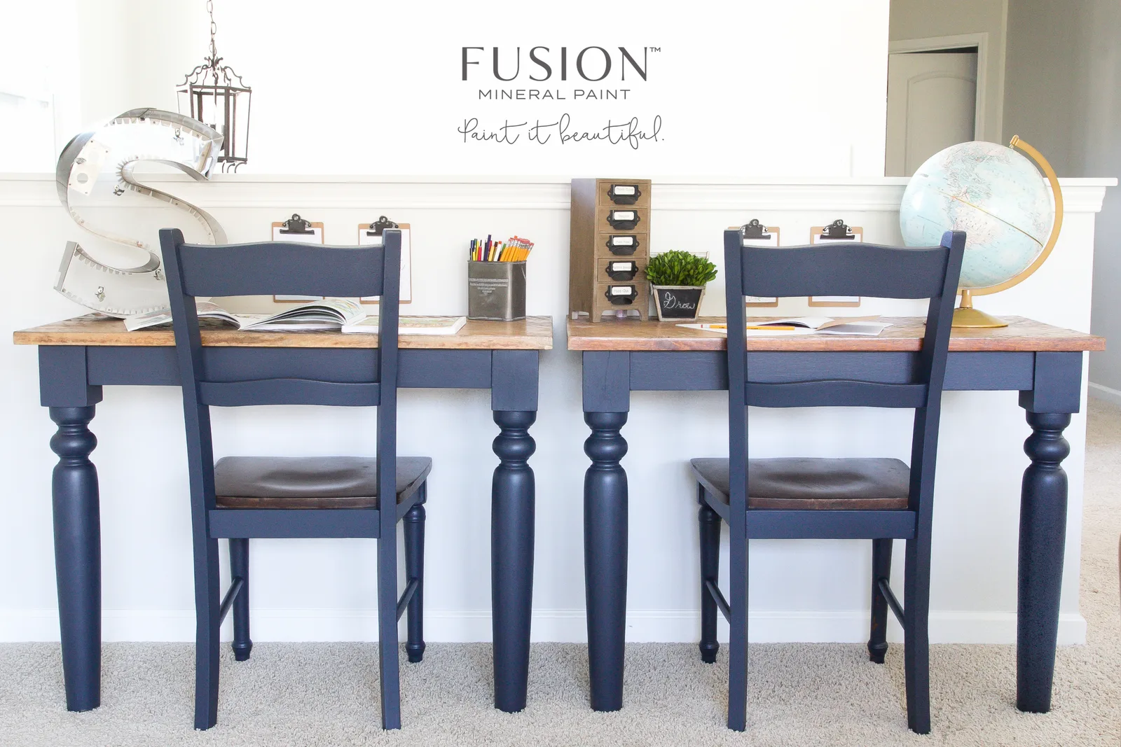 A piece of furniture painted in Fusion Mineral Paint Midnight Blue